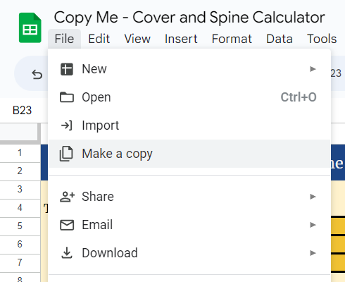 "Make a copy" in Google Sheets